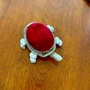 Vintage Florenza Turtle (missing head) Pincushion White with Red Velvet Cushion